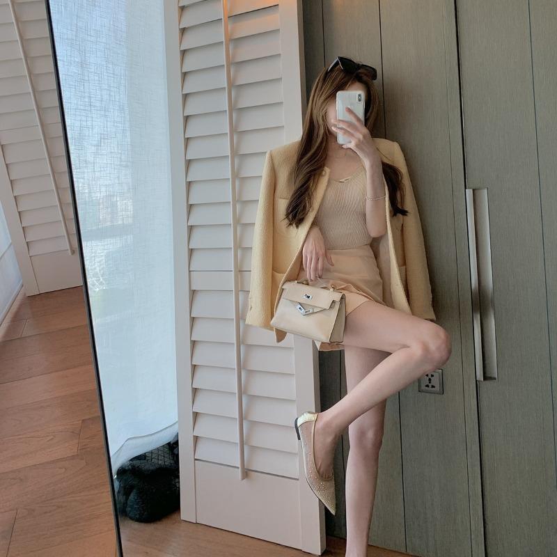 Hair~ Elegant small pointed tip breathable mesh rhinestone versatile shallow mouth single shoes women