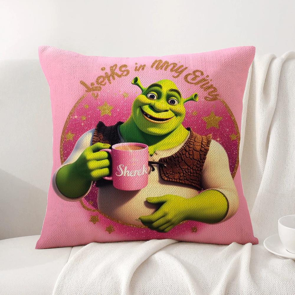 Funny Cartoon S-Shreks Pillow Case Natural Linen Organic Fabric Double-Sided Printing Breathable Perfect For Home Decor