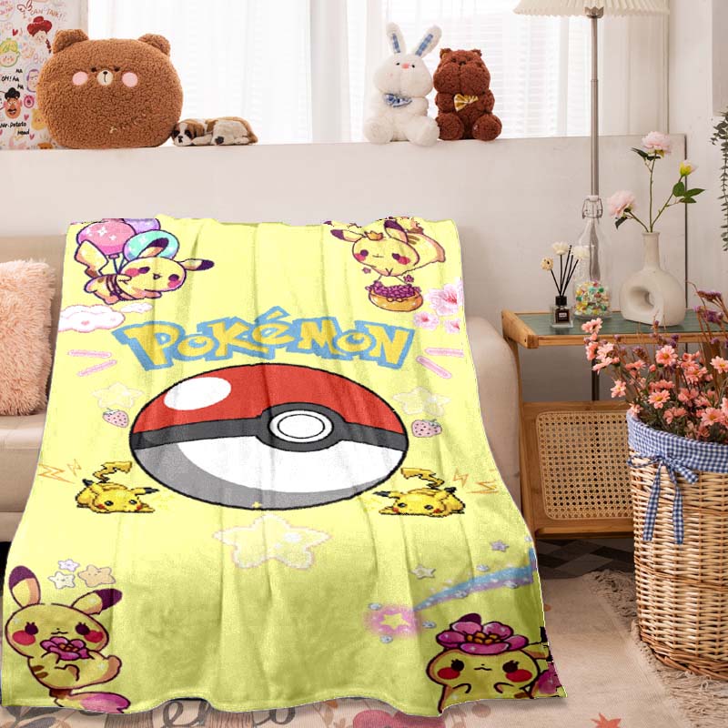 2026 New1PC Pokémon Pikachu Pattern Blanket Warm Soft Fluffy Kids and Adults Sofa Bed Throw Blanket Outdoor Travel Camping Luxur