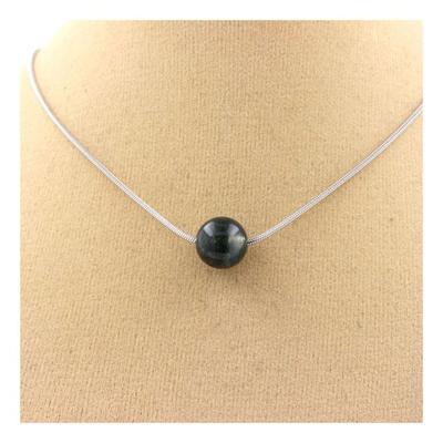 Stones and Minerals. Necklace 1 Pearl Moss Agate 8 Mm Stainless Steel Chain.
