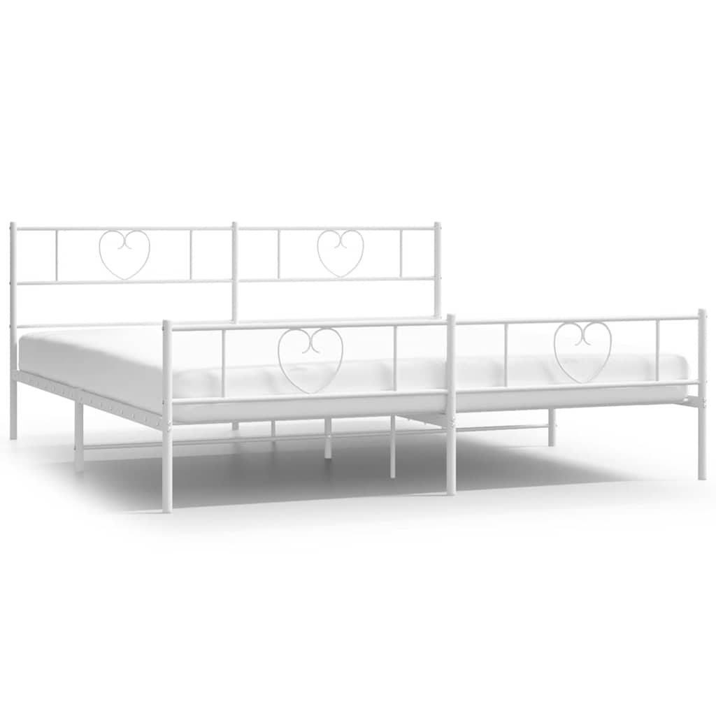 Metal Bed Frame with Headboard and Footboard White 193 x 203 cm
