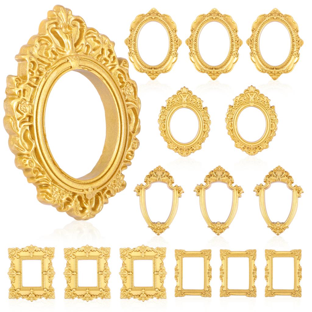 15/25 Stück Vintage Mini-Bilderrahmen Kleine Harz-Fotorahmen Dekorativer Mini-Gold-Schmuck-Displayrahmen für DIY-Schmuckdisplay