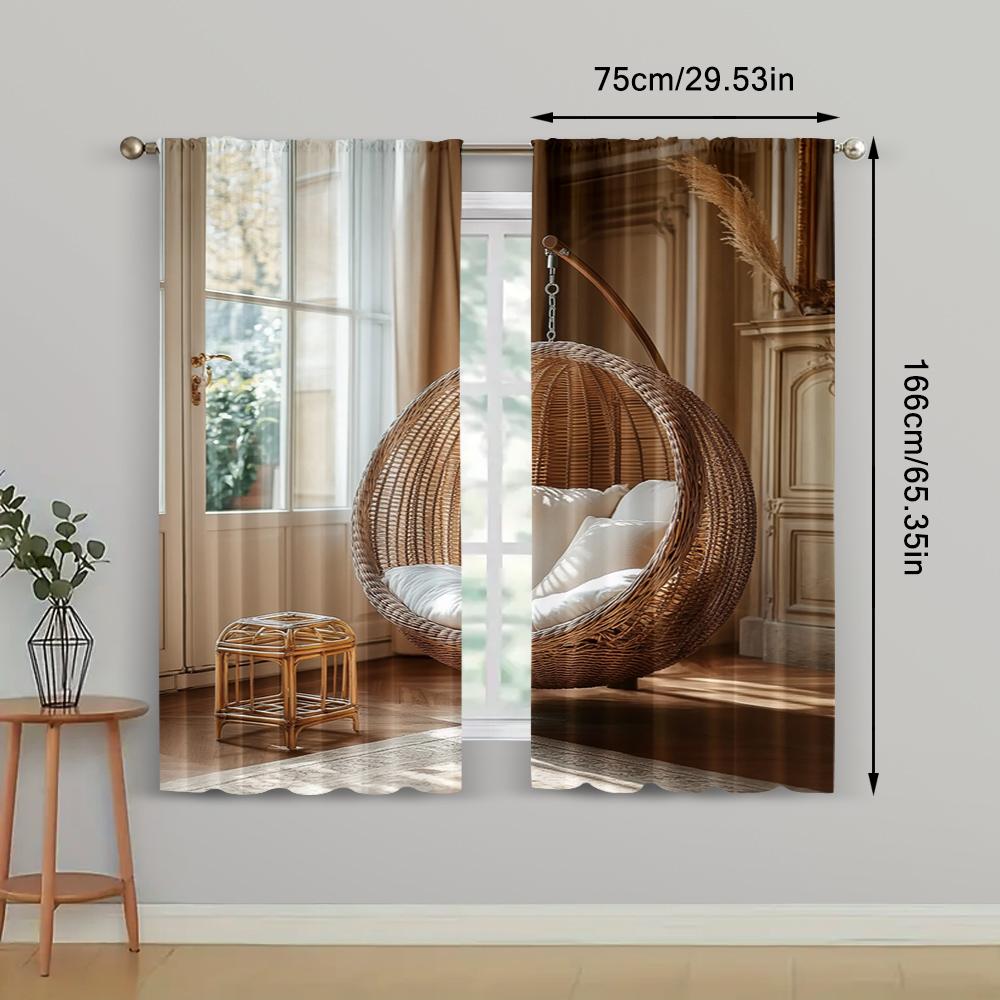 2pc,  Window Drapes Basket 100% Polyester,Without Electricity Wall Decor for Indoor Use