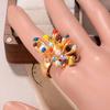 Gold Color Peacock Statement Ring for Women, Colorful Pearl Crystal Branch Ring, Big Bold Fashion Cocktail Ring Jewelry Gift