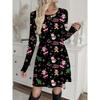 Winter Christmas Snowflake 3D Print Cute Santa Claus Women Dresses Fashion Long Sleeve Festival Ladies Loose A-Line Dress