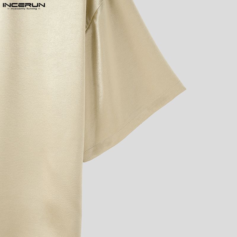 INCERUN Men's Two Piece Sets Oversized T-shirt and Wide Leg Pants Casual Satin Loungewear Outfits