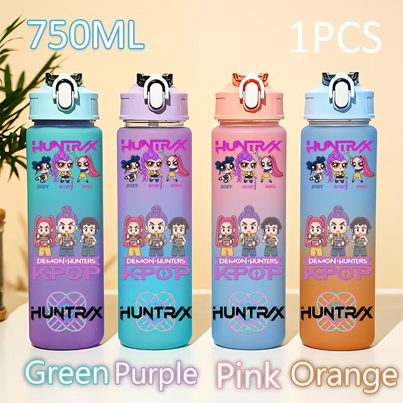 Kpop 750ML Dämonenjäger Wasserflasche K Pop Krieger Rumi Mira Zoey KPOP Trinkflasche Schule Huntrix Kürbis Plastik Wasserbecher