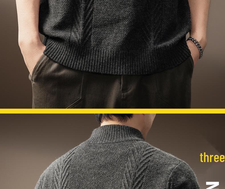 Men's High-End Half-Zip Stand Collar Sweater - Thickened Knit Jacket for Autumn/Winter