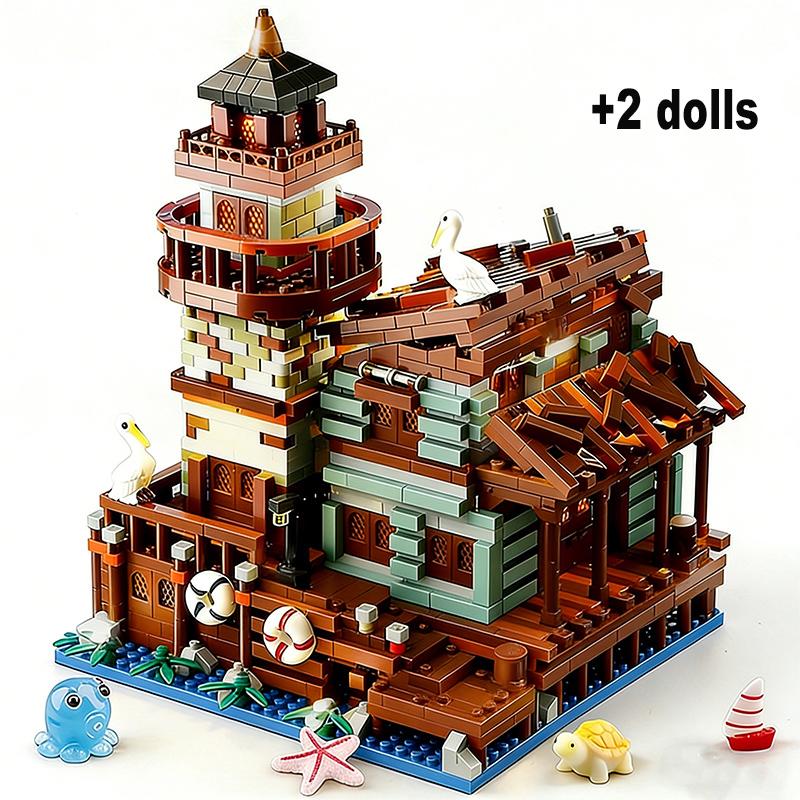 2000+PCS Micro Particle Building Block Fisherman s Hut Building Block Set Ocean Theme Fishing House Children s Toy Holiday Gift