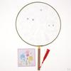 1 piece Ancient Handheld Fan Round Paddle Mandarin Handle with Fabric, Blank Patterns