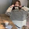 Striped turtleneck knitted sweater contrasting color turtleneck pullover sweater design sense loose versatile knitted top women