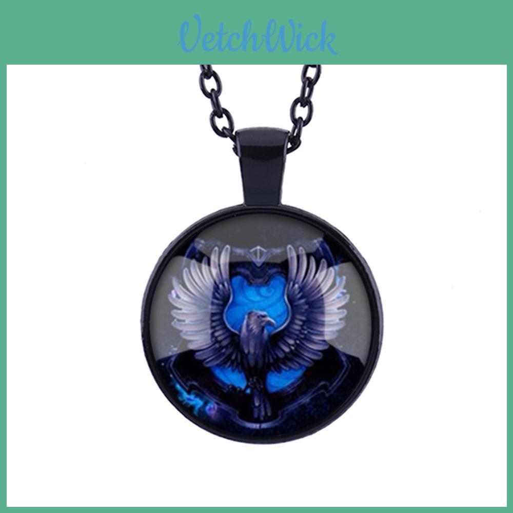 Collana d'Argento con Ciondolo in Vetro dello Stemma di Hogwarts di Harry Potter per Fan e Cosplay