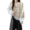Womens Bow Embroidery Cotton Sweatshirt With 3d Design For Casual Wear