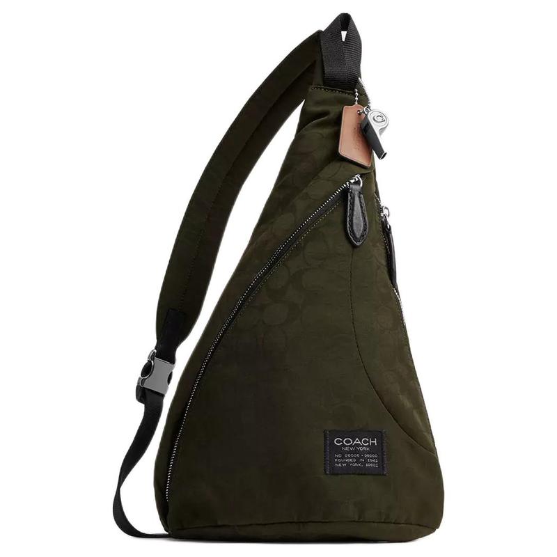 

COACH 27 zipper closure recycled polyamide chest bag large size men s dark moss чорний