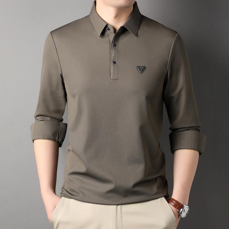 Men's Tops Are Breathable and Versatile, Long-sleeved Polo Shirts, Fashionable Young and Middle-aged Solid Color Lapel T-shirts, Trendy Tops