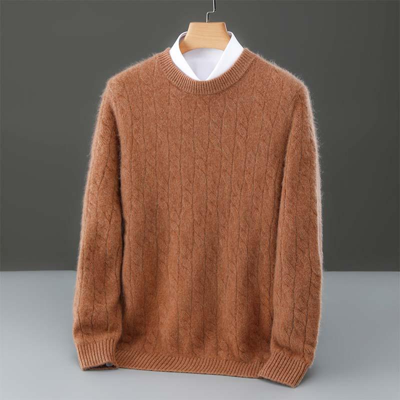 Men's Minimalist Wool Ribbed Knit Sweater – Round Neck Versatile Pullover Base Layer Top