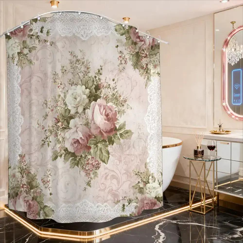 

A Bathroom Shower Curtain with Embossed Frame Design, Perfect for Anniversaries, Includes 12 Hooks, Measuring 180*180Cm for Ho 90x180cm