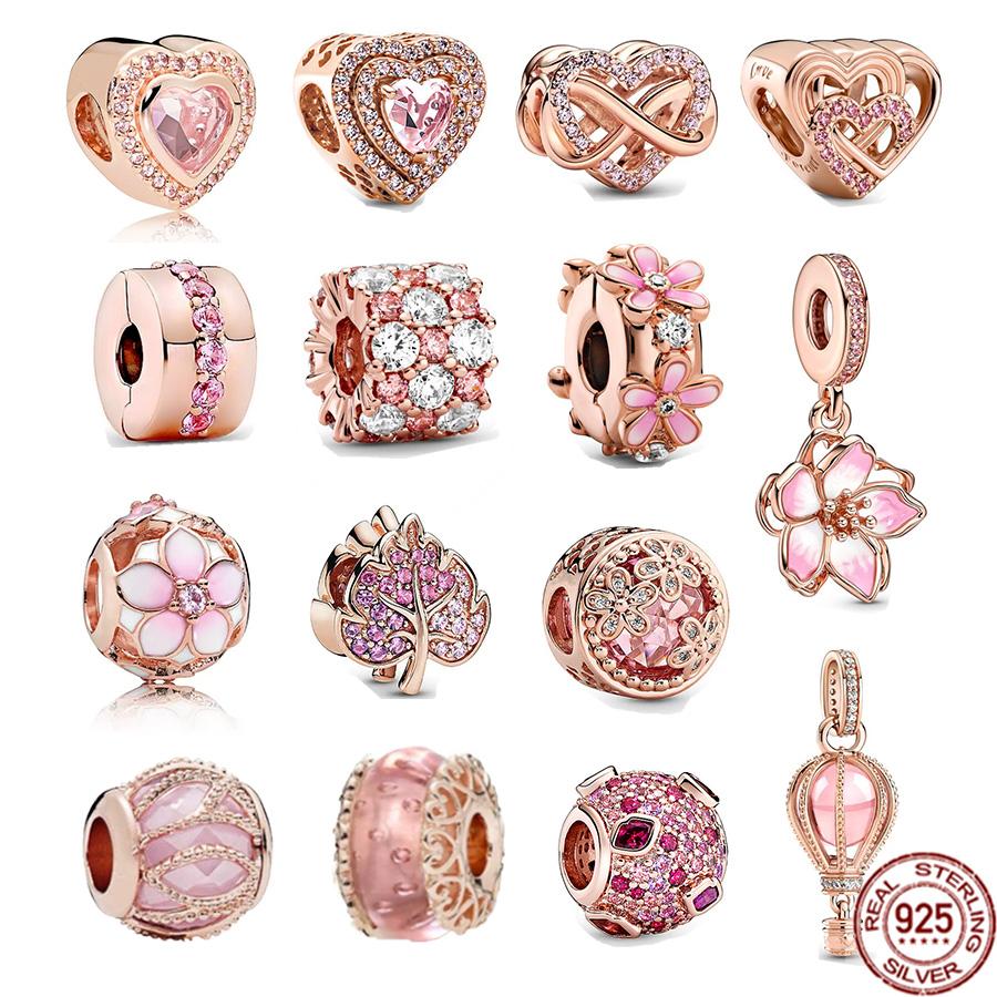 

Розовое золото, розовый воздушный шар и вишневый цвет, висячие бусины, подходят для оригинального браслета, серебро S925, женские украшения