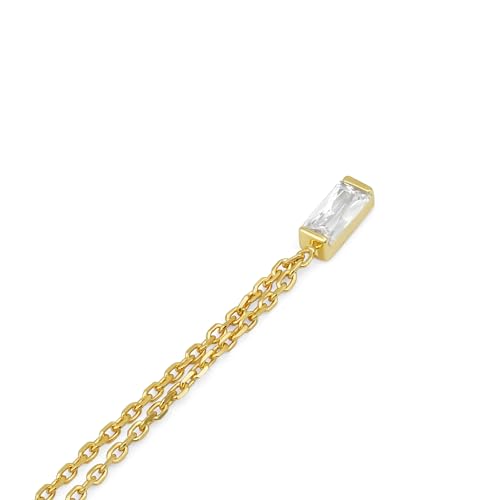 Takeda Jewelry Crystal Bar Pendant Necklace, Silver/Gold, Rectangular Design (Yellow Gold)