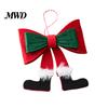 Indoor Tree Hanging Decor Christmas Bow Ornament, Red Green Boot Bowknot Pendant, Xmas Festive Window Handle Felt Decoration for Holiday Home