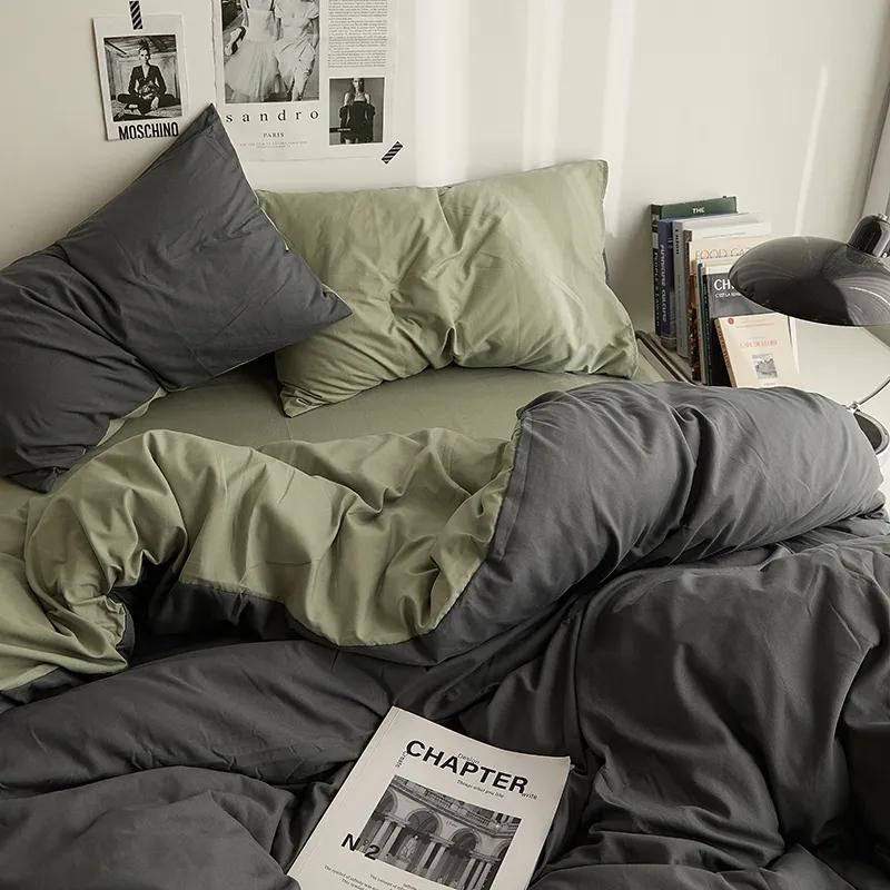 Solidny Szary Kolor Matcha Zestaw Pościeli Dorośli Dzieci Rozmiar Twin Full Queen Łóżko Płaskie Prześcieradło Zestaw Poszwy na Kołdrę Poszewki na Poduszki Prosta Pościel