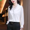 2025 Black Chiffon V-Neck Blouse: Women's Long Sleeve Loose Spring Shirt