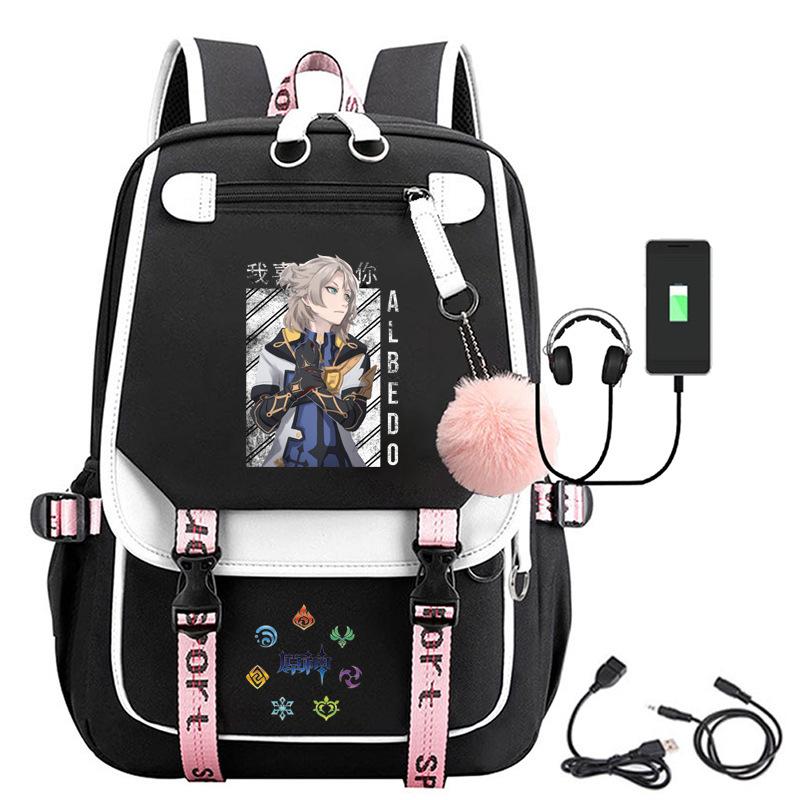 Genshinimpact Printed Usb Backpack Middle School Casual School Bag