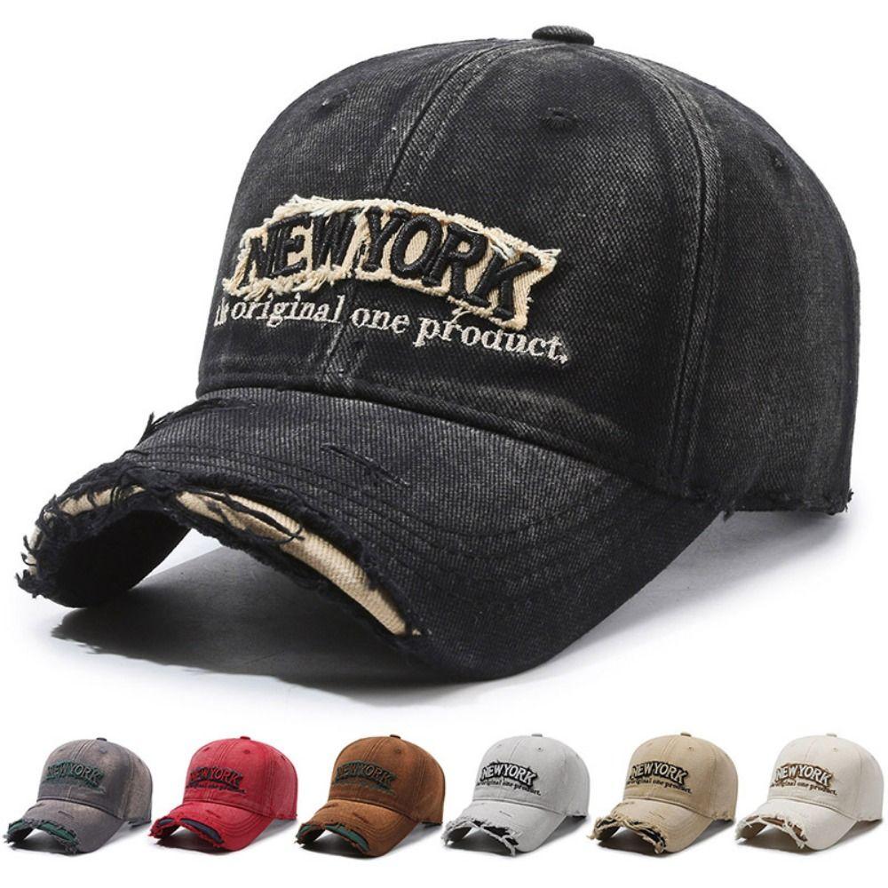 Washed Cotton Broken Hole Baseball Cap Sun Protection Duckbill Cap For Man Women Fashion