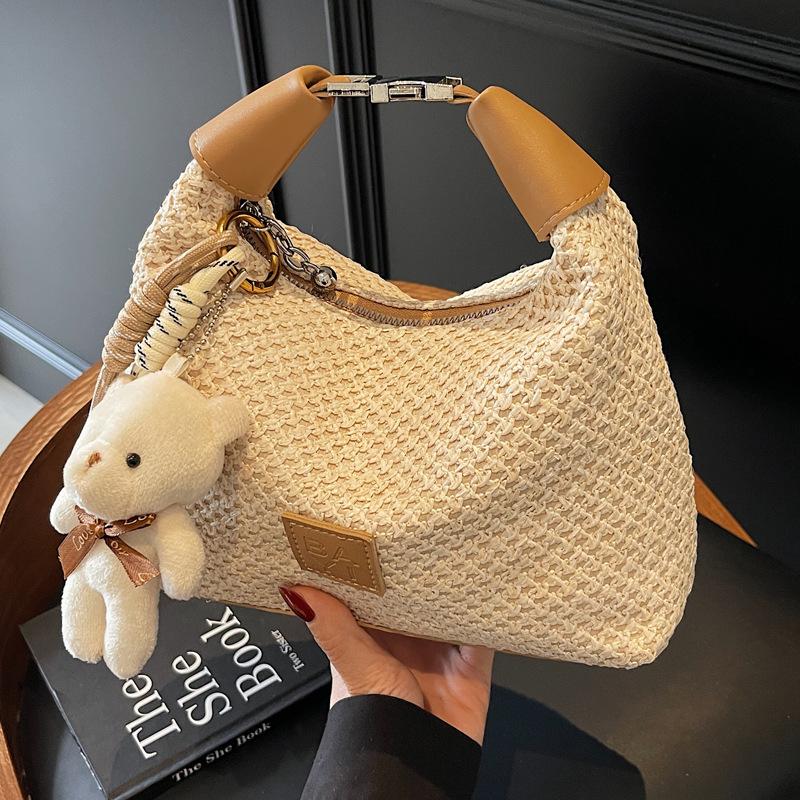 Woven Straw Bag Women's 2025 New Summer Niche Design Messenger Bag Versatile High-end Portable Dumpling Bag