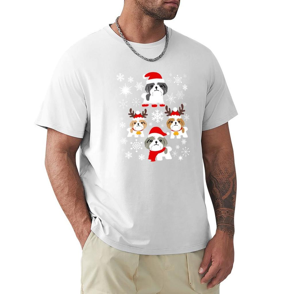Shih Tzu Christmas Lover Tshirt Casual Simple Design Short Sleeve Shirt