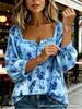 New Xiyin Summer T-Shirt Women's Printed Square Neck Button Bubble Sleeve Women's Top Women's
