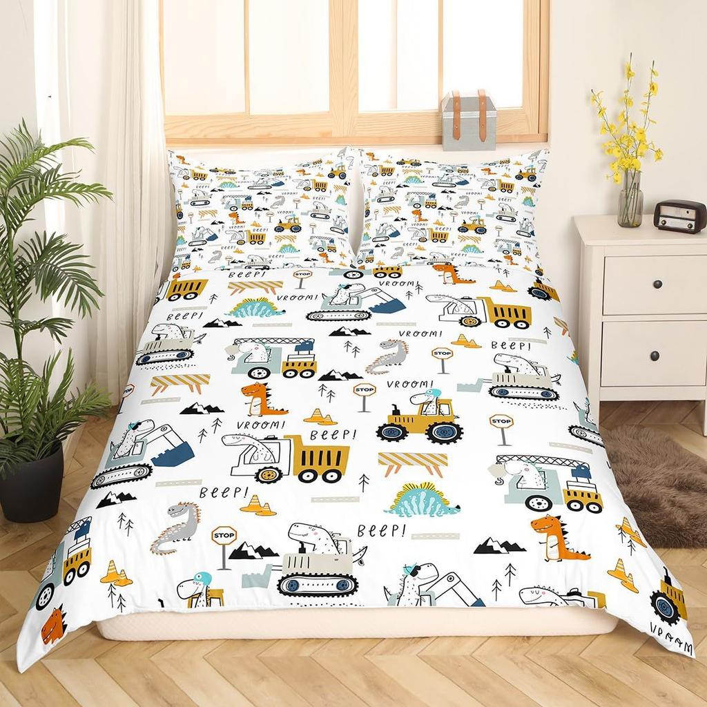 Automobile Construction Vehicle Duvet Set Bedding Set For Bedroom Three-Piece Set