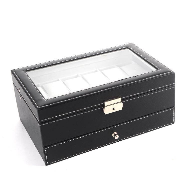 

Black PU Leather 12-Slot Double-Layer Watch and Jewelry Storage Box Type 1 чёрный