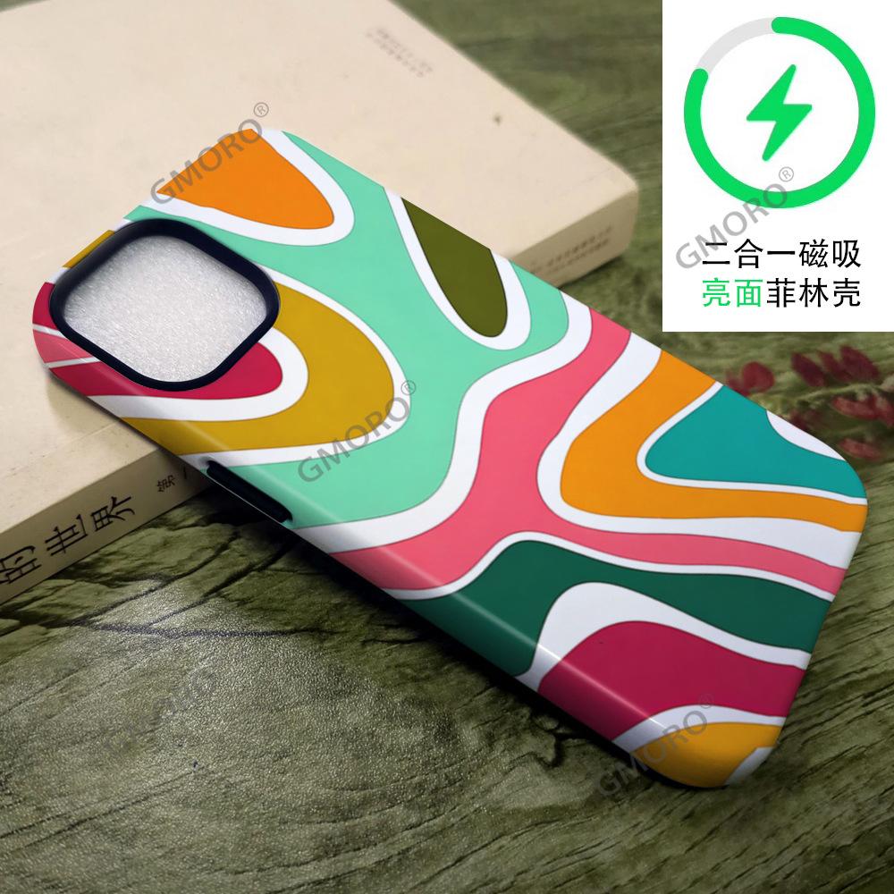 American Retro Color Wavy Pattern Apple 16 Mobile Phone Case 15pm Two-in-one Film Case iPhone17pm Anti-drop