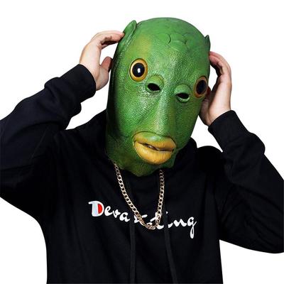 Komik Çirkin Yeşil Balık Kafa Maskesi Yetişkin Cadılar Bayramı Uzaylı Emülsiyon Cosplay Maskeleri