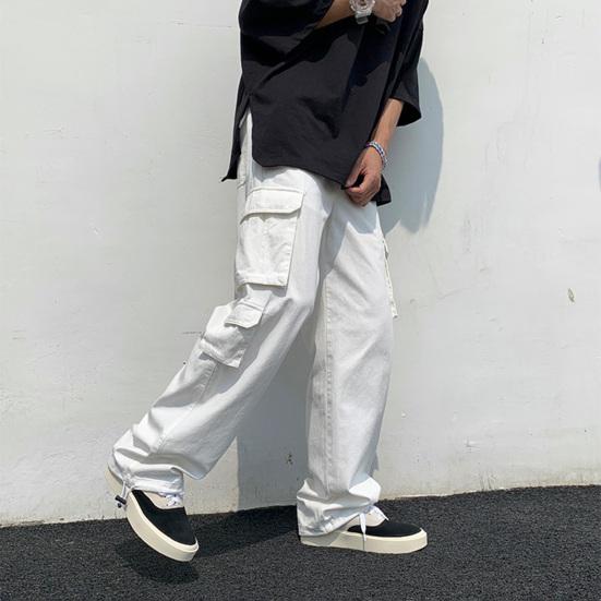 Pantaloni cargo da uomo stile Hip Hop multi tasche gamba larga tinta unita sciolto vita media gamba dritta pantaloni lunghi da uomo streetwear morbidi e traspiranti