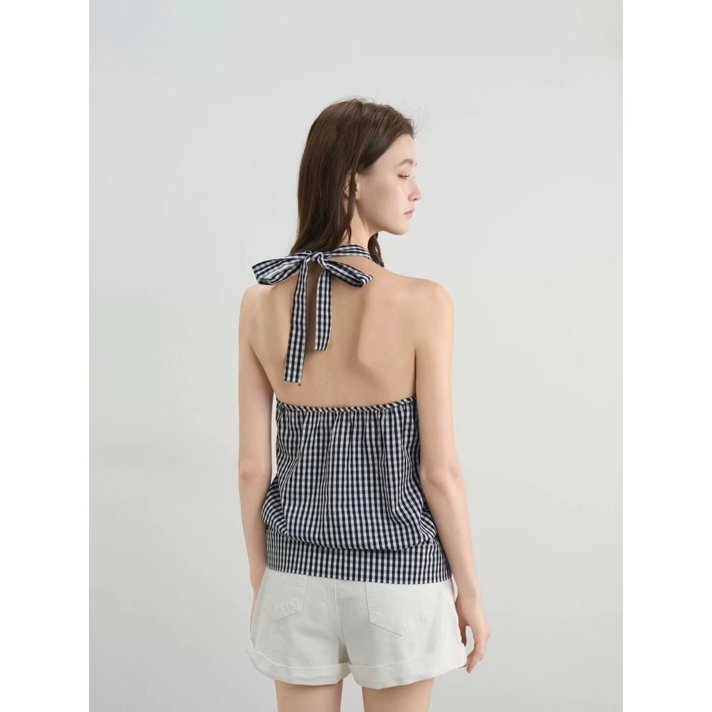 Niche design plaid neck sling vest women's summer new loose and thin versatile sleeveless tops and clothes
