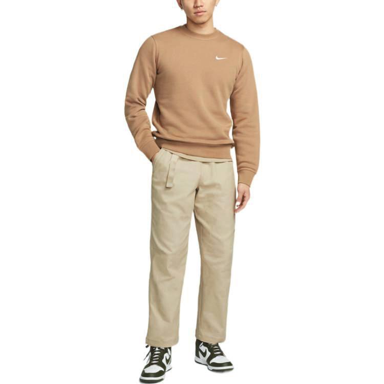 Nike Bluza męska z haftowanym logo, okrągłym dekoltem, jasnobrązowa 916609-258