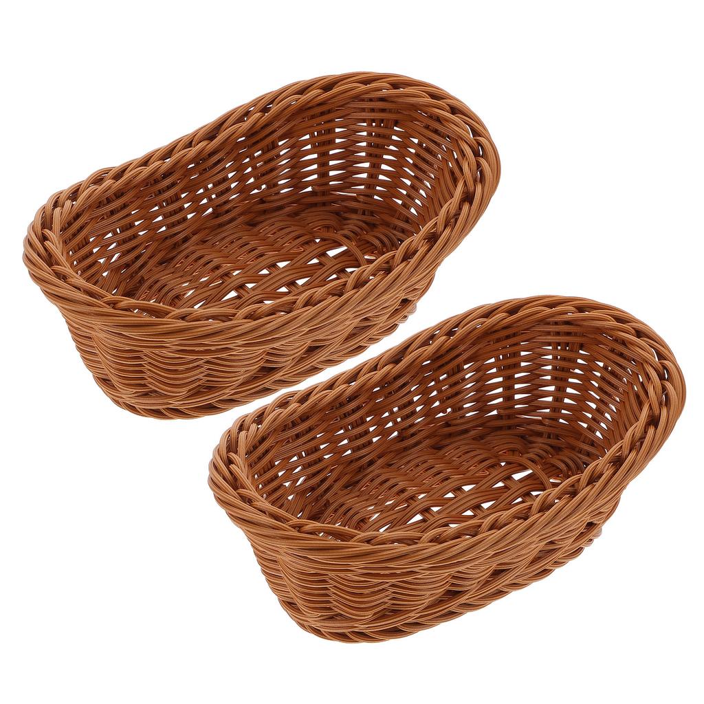 2Pcs Imitation Rattan Storage Baskets Plastic Baskets for Kitchen Organizers Dining Room Hotel Office Shopping Mall Food Storage