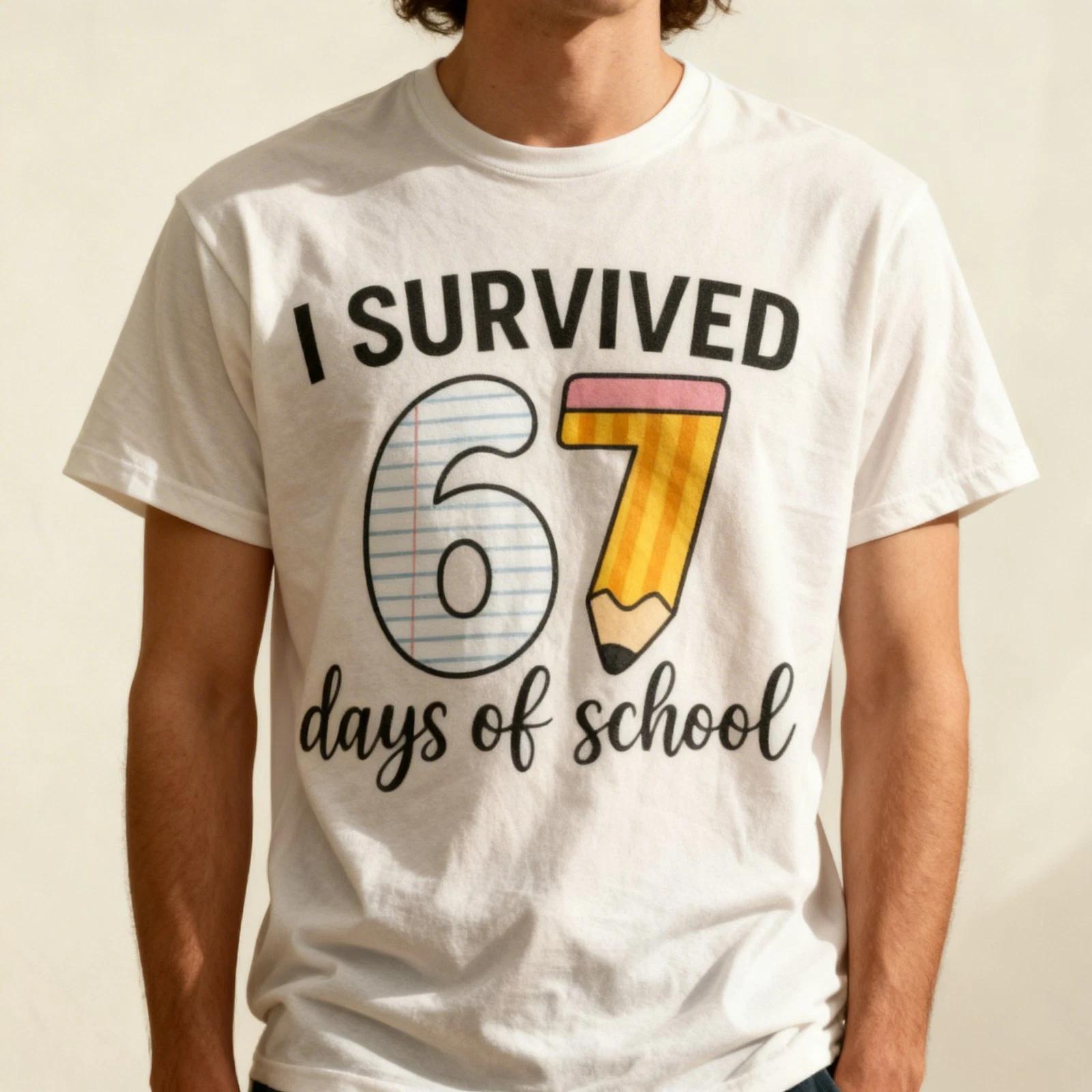 I Survived 67 Days of School Funny Meme Teacher Student T-Shirt L
