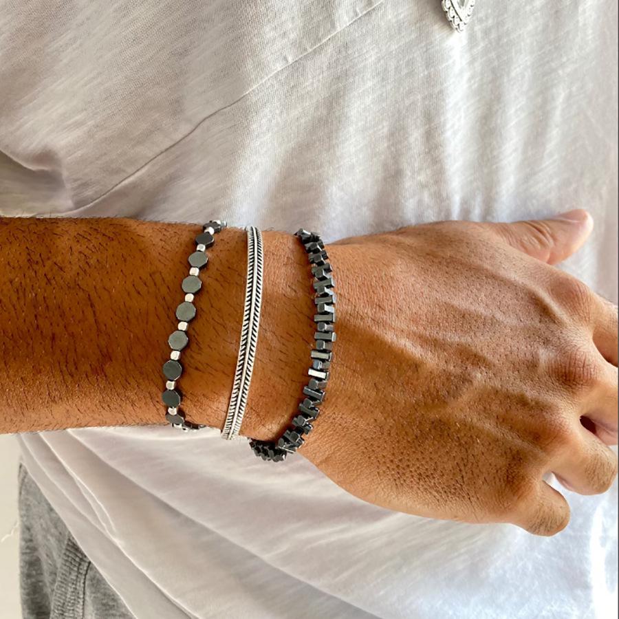Matte Black Cubic Zirconia Ball & UFO Pendant Braided Bracelet Set