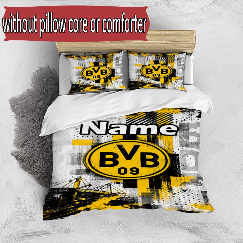 Juego de funda nórdica de 3 piezas (1 funda de edredón + 2 fundas de almohada, sin núcleo), Juego de Ropa de Cama con Patrón de Borussia Dortmund y Nombre Personalizado, Regalo de Decoración para Dormitorio del Hogar