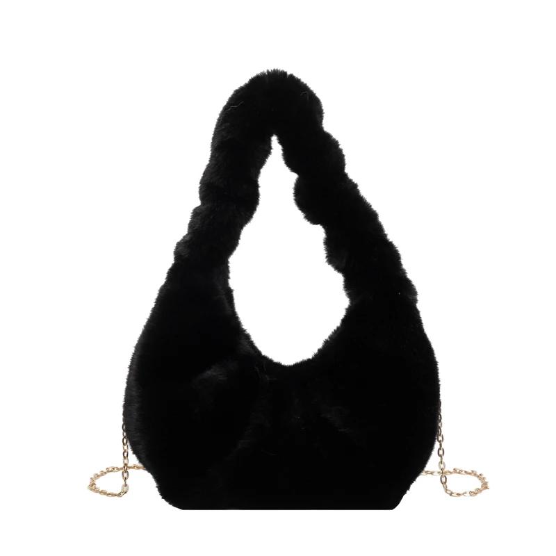 Solid Color Velvet Chain Lock Crossbody Bags New Fashion Soft Versatile Basic Commuter Shoulder Bags for Women