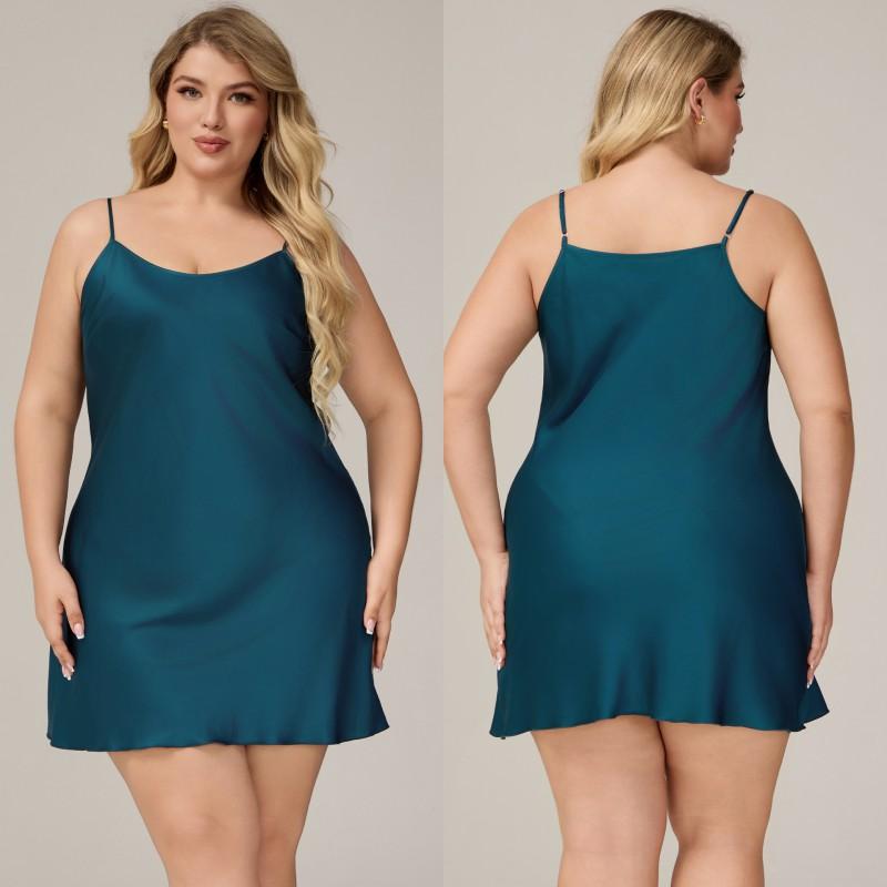 Womens Satin Chiffon Sleep Dress Plus Size V-Neck Sleeveless Nightgown Home Lounge Comfort