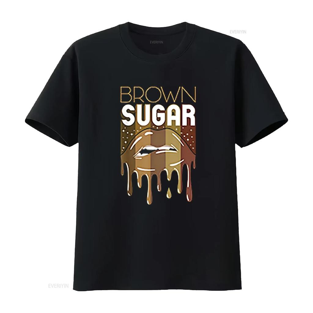 Womens T Shirt Brown Sugar Melanin Black Woman Lips Funny Babe 2XL vintage Washed Casual fashion graphic Versatile homme