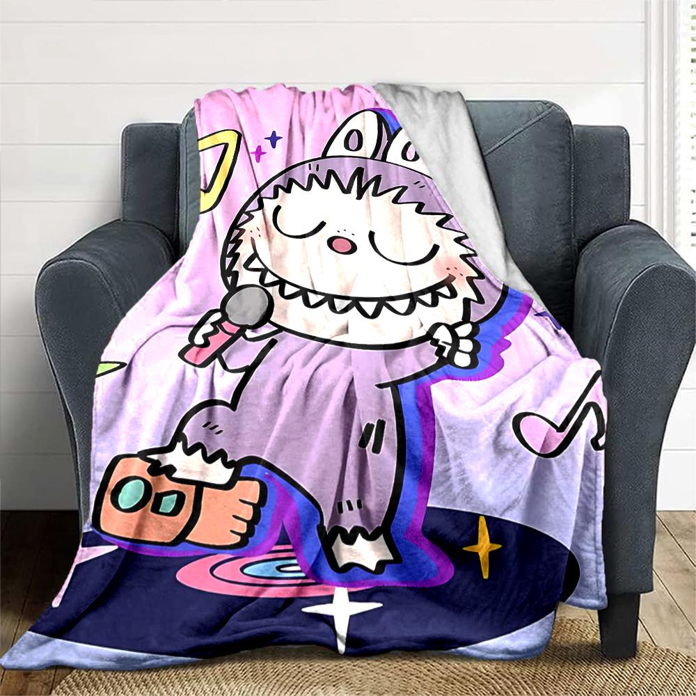 1Pc Labubu Cute Cartoon Blanket Soft Comfortable Polyester Blanket All Season Cozy Throw Bedroom Office Outdoor Use Christmas Gift Choice Print Home B