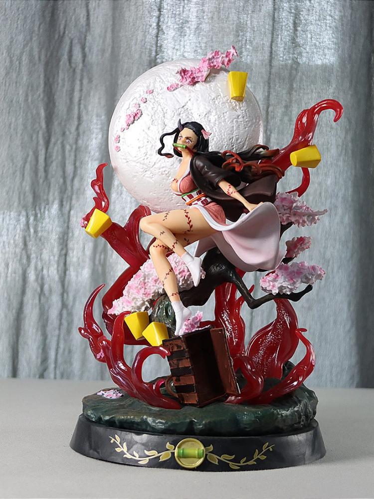 Demon Slayer Nezuko Blood Burst Figure Gk Anime Statue Cherry Blossom Moon Decor Desk Ornament Collectible Gift Figurine Model