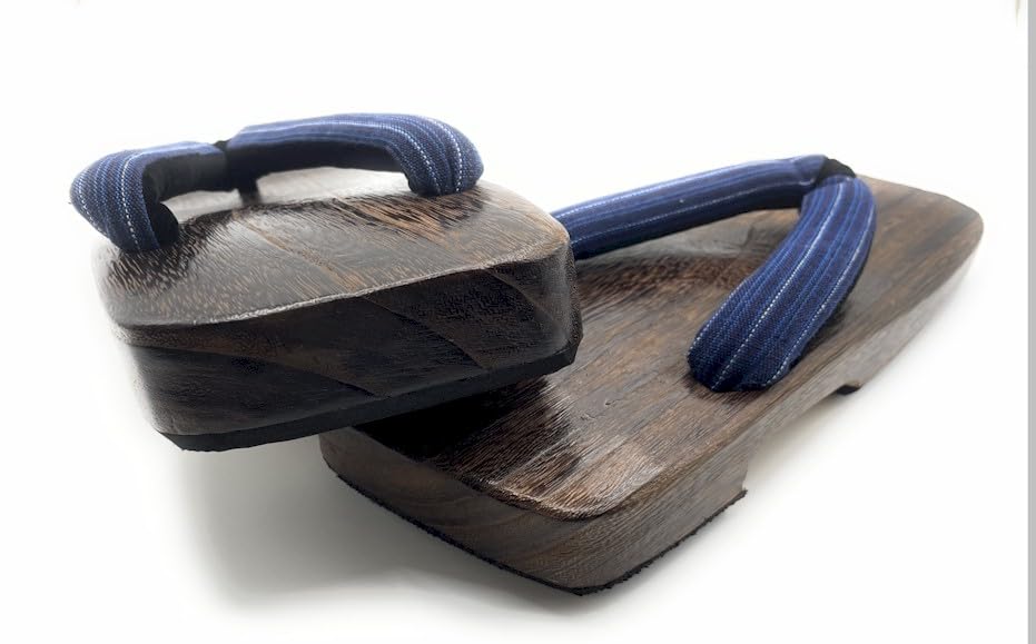 Kimono Paulownia Geta Navy Blue Striped Thong Free Size Yukata Zori Sandals Gentleman [Asakusa City] Men's (Yukata Men's)