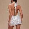 European and American temperament women's clothing polka dot sleeveless neck waist dress sexy backless mini mesh skirt