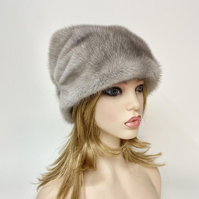New Luxury Winter Hats for Women Natural Mink Fur Balls Pompom Diamond Warm Snow Cap Outdoor Real Fur Hat